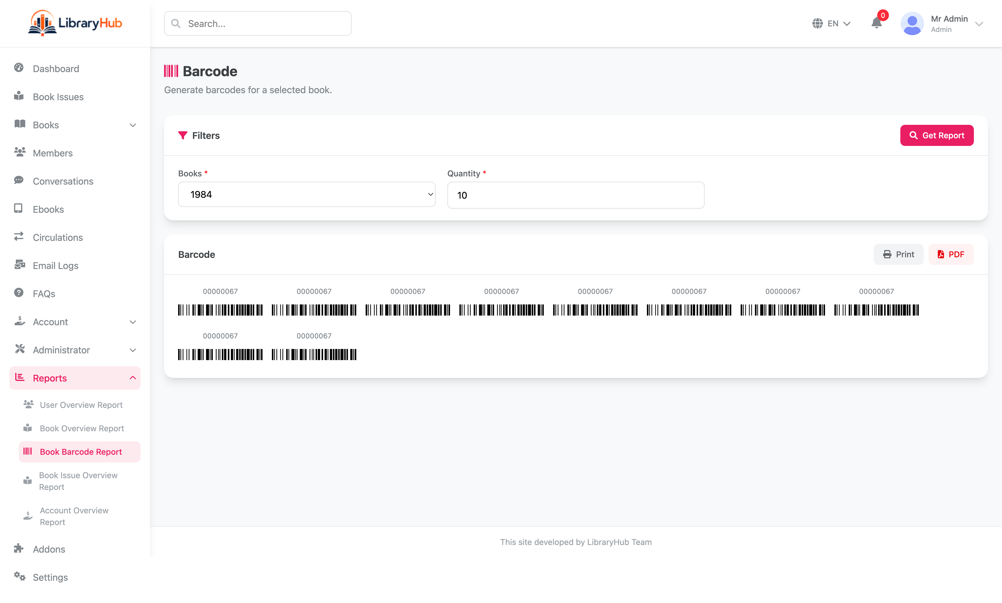 Book barcode report generator